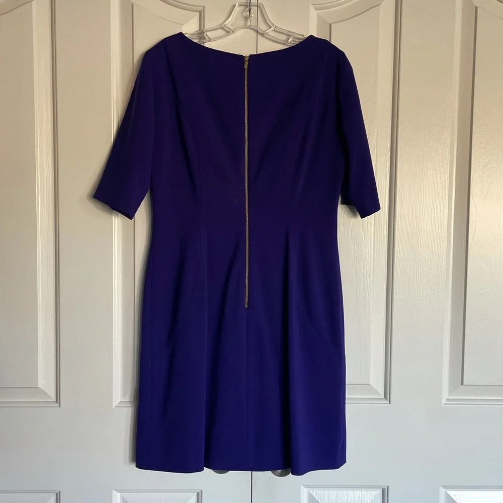 Tahari Seamed A Line half sleeve blue violet dress M 10 EUC - Picture 5 of 15